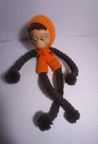 Vintage Handcrafted Yarn Zoo Monkey Childrens Toy Collectible Nursery Decor 15"L - Picture 2 of 8