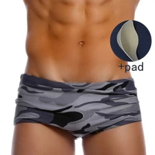UXH 'Camo Print' Men's Swim Square Trunks w/ Pack-Up Pad XL US 32-34 Gray *NIB*