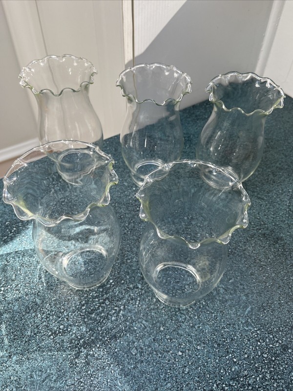 Five Vintage Clear Glass Lamp Chimneys