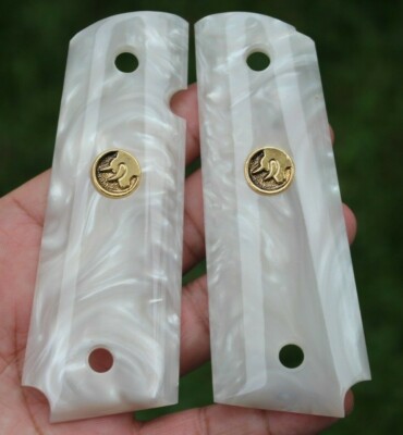 TAURUS PT 1911 FULL SIZE GRIPS IMITATION PEARL GOLD MED LOGO BULL
