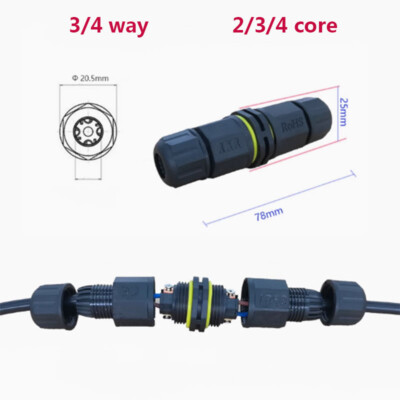 3/4 Wege 2-4 P Draht Wasserdicht Kabel T Stecker IP67/68 Außen Garten LED Licht