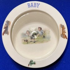 VTG Baby Dish Feeding Bowl Art Deco 1930s Czechoslovakia Boy Girl Robin Bird/137