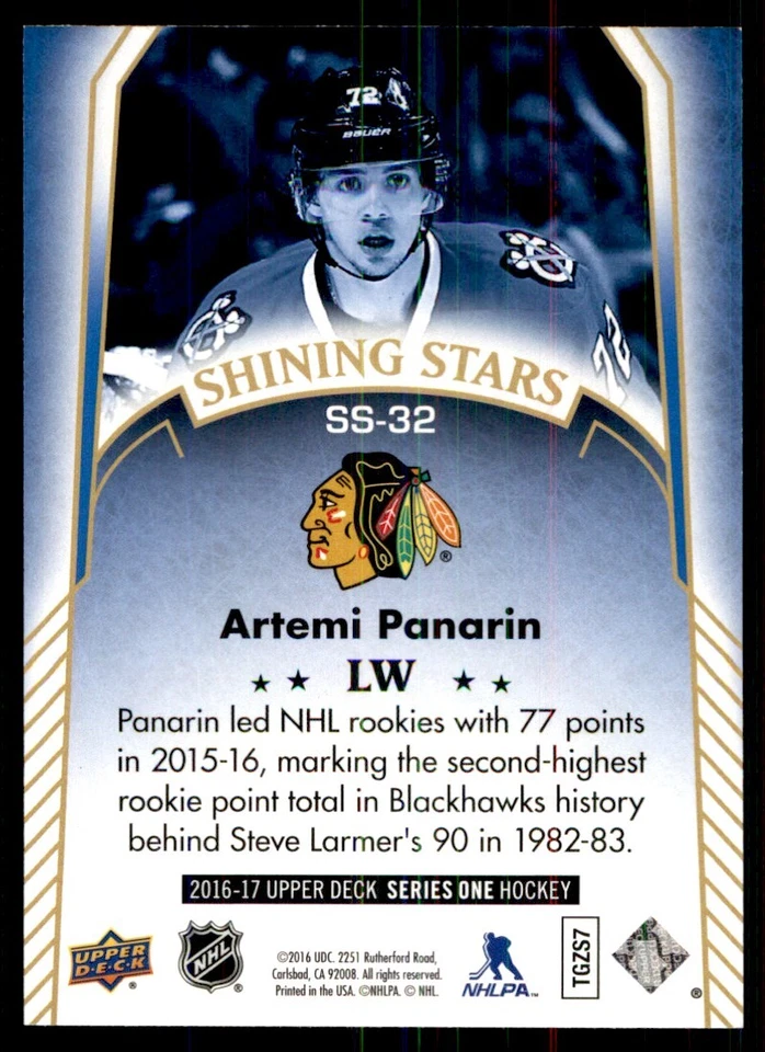 2016-17 Upper Deck Shining Stars Blue Artemi Panarin Chicago Blackhawks #SS-32 - Image 2 of 2