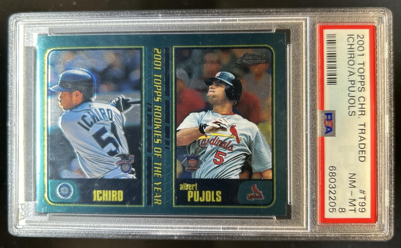 2001 Topps Traded & Rookies Ichiro Suzuki Albert Pujols Rookie Chrome #T99 PSA 8