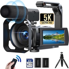 🔥5K 56MP Video Camera Camcorder WiFi Night Vision Touch with Microphone, Tripod