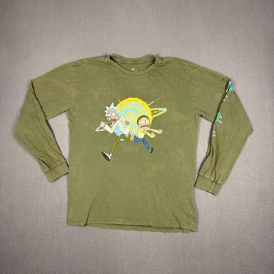 Rick and Morty Adult Medium Green Long Sleeve Graphic T Shirt Ripple Junction
