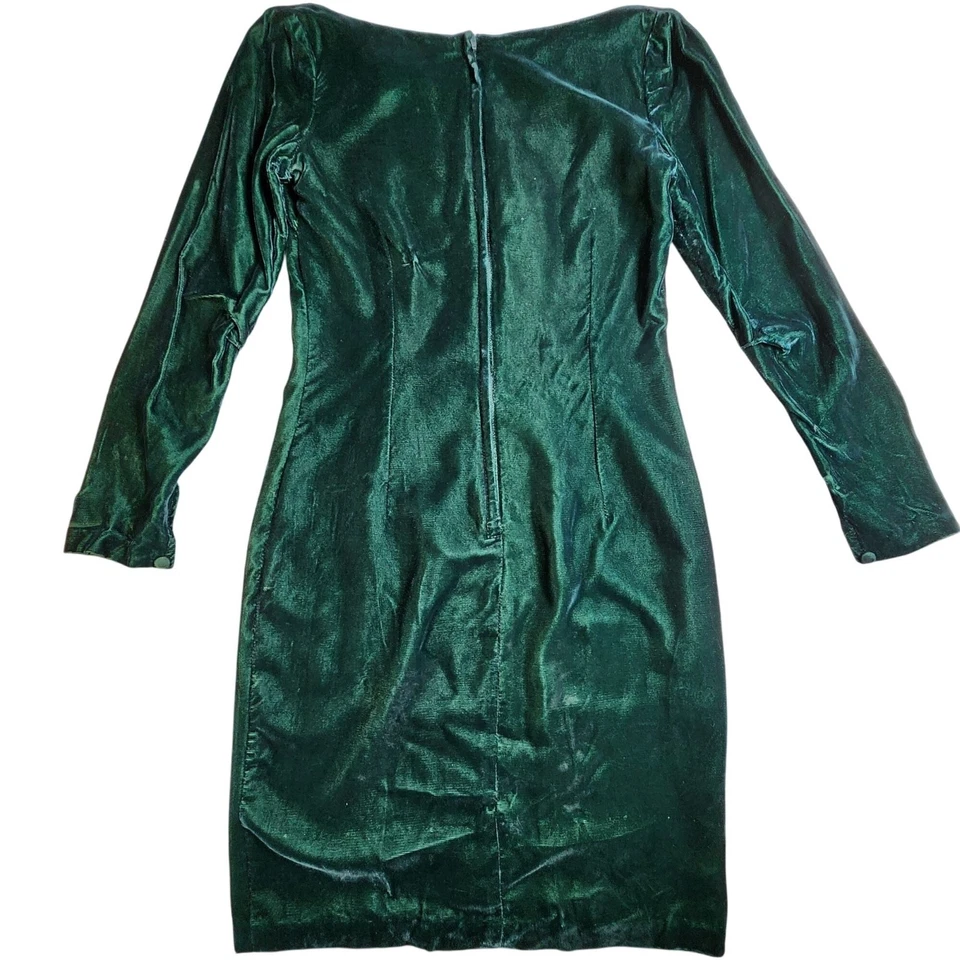 Vintage Contempo Casuals Green Velvet Long Sleeve Dress Size 3 - Image 2 of 4