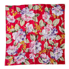 Vintage Yves Saint Laurent Neckerchief Handkerchief Scarf YSL Red Floral 18x18"