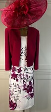 Jacques Vert UK 22/24 Pink Ivory Ruby Dress & Jacket Wedding Mother Bride Outfit