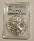 2018 American Silver Eagle 1oz PCGS MS70 First Strike Flag Label