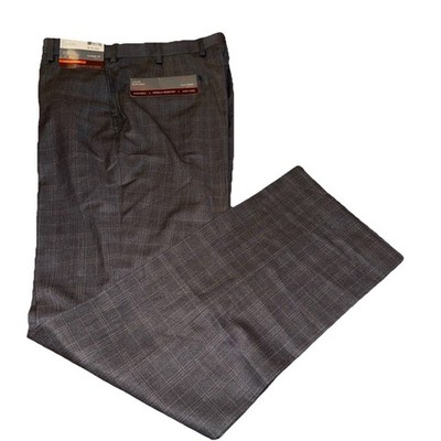 NWT Louis Raphael Rosso Mens Flat Dress Pants Grey Heather Windowpane 32 X 32