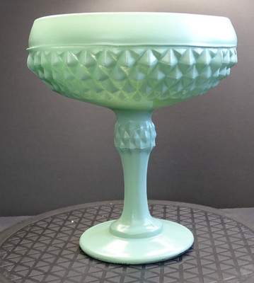 Indiana Glass mint green compote candy dish diamont point 7.25''