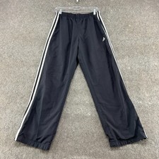 VINTAGE Adidas Pants Mens Small Black Stripe Baggy Track Windbreaker Polyester