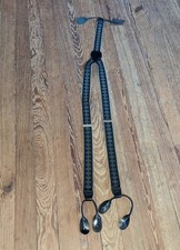 Vintage Cas Germany Black Geometric Suspenders Adjustable Metal Clasps Formal
