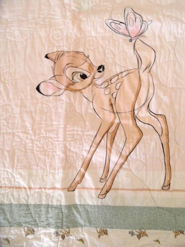 Vintage Bambi Deer Hand Made Stitched Baby Cot cotton Quilt Throw - Picture 2 of 6