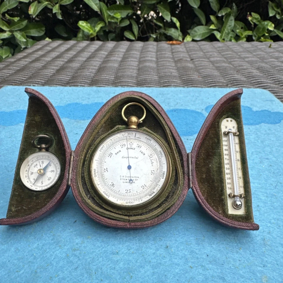 RARE ANTIQUE 19th C CASED C.W. DIXEY BAROMETER,THERMOMETER,COMPASS POCKET/TABLE - Image 2 of 4