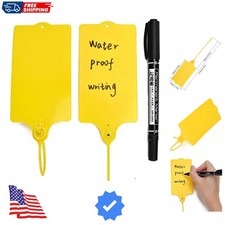 100 Plastic Shipping Tags - Waterproof, Writable, Hanging Tags with One Yello...