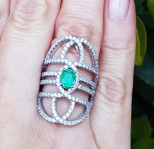 Women's Natural Colombian Emerald Cocktail Ring 925 Sterling Silver Size 6