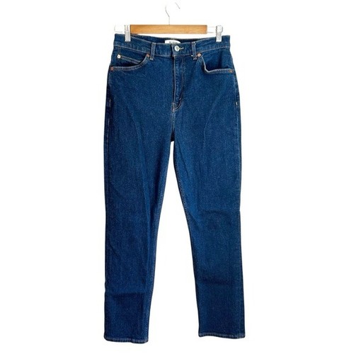 Pantalones de mezclilla REDONE AÑOS 70 pierna recta tiro alto oscuros rígidos como lavados para mujer talla 29 - Imagen 2 de 8