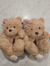 Wonder Nation Toddler Girls and Big Girls Plush Teddy Bear Slippers 11-12 Nwt