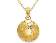 10K Yellow Gold Classic Soccer ball (Football) Charm Pendant with Chain