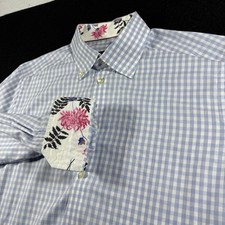 Eton Contemporary Blue Check Dress Shirt Floral Contrast 100 Cotton 16 41