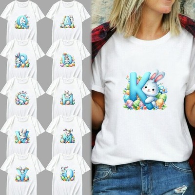 Hase Osterei Alphabet Kunst Kurzarm Unisex Uni T-Shirt Kurzarm Tops