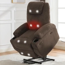 Corduroy Electric Power Lift Recliner Chair with 135° Recline, Massage, Heat