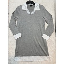 Tacera Dress Womens S Grey Studded Collar Layered Look Shift PE11723FT Excellent
