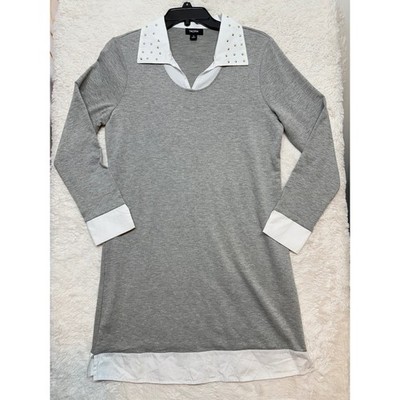 Tacera Dress Womens S Grey Studded Collar Layered Look Shift PE11723FT Excellent