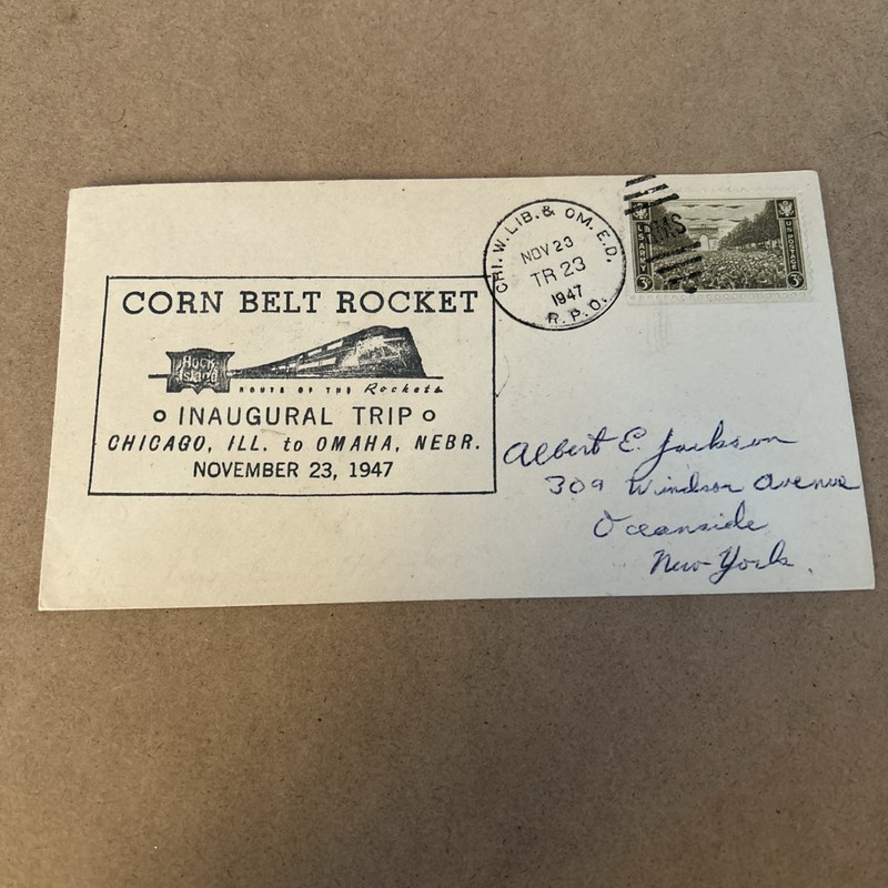 Corn Belt Rocket Inaugural Trip Souvenir Envelope November 23, 1947