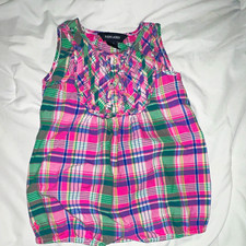 Ralph Lauren Girls 24M Plaid Romper One-Piece Pink Green Purple Sleeveless