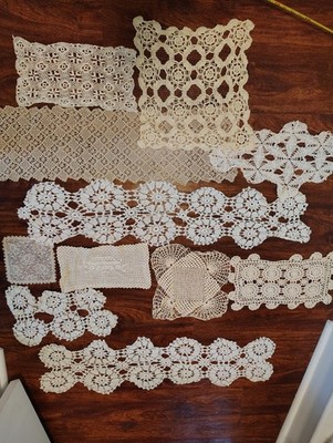 Mixed Lot Of 10 Rectangle And Square Dolies Vintage. White And Beige Cream