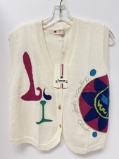 LYNX Golf Club Sweater Vest Button Down Ivory White Geometric JAPAN NWT NEW