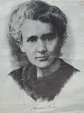 Estampe portrait Marie Curie vintage 15x14 illustration scientifique
