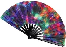 Bamboo Large Folding Fan, Rave Hand Fan Nylon-Cloth Kungfu Clack Folding Hand Fa