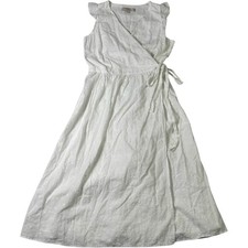 LOFT White Eyelet Wrap Cottage Core Midi Dress Cotton Sleeveless Summer S Petite