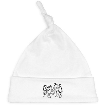 'Playful Tiger Cubs' Knotted Baby Hat - White (BH00039835)