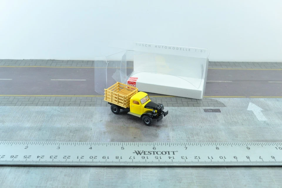 Busch 44019 Dodge Power Wagon Stake Truck Yellow / Black  HO 1:87 Scale - Image 2 of 3