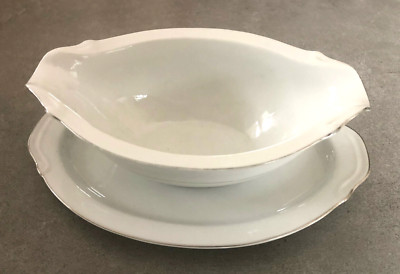 Harmony House China Mary 3835 White w/ Platinum Trim - GRAVY BOAT