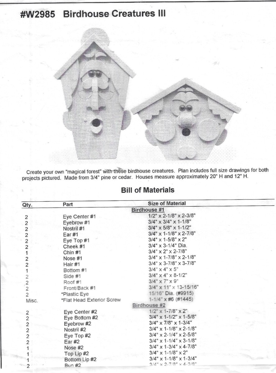 wood furniture plans~ Birdhouse Creations III Plans # W2985 