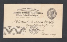 USA 1909 2C POSTAL STATIONERY CARD MADISON SQUARE NEW YORK TO STUTTGART GERMANY