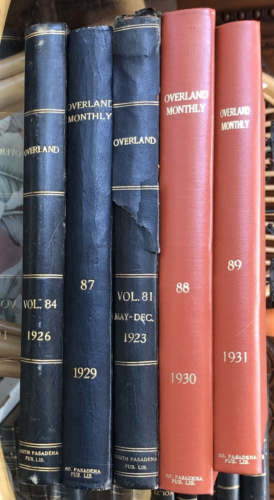 Overland Monthly Magazine lot, 5 copies, 1923, 1926, 29, 30, 31, Library Bound
