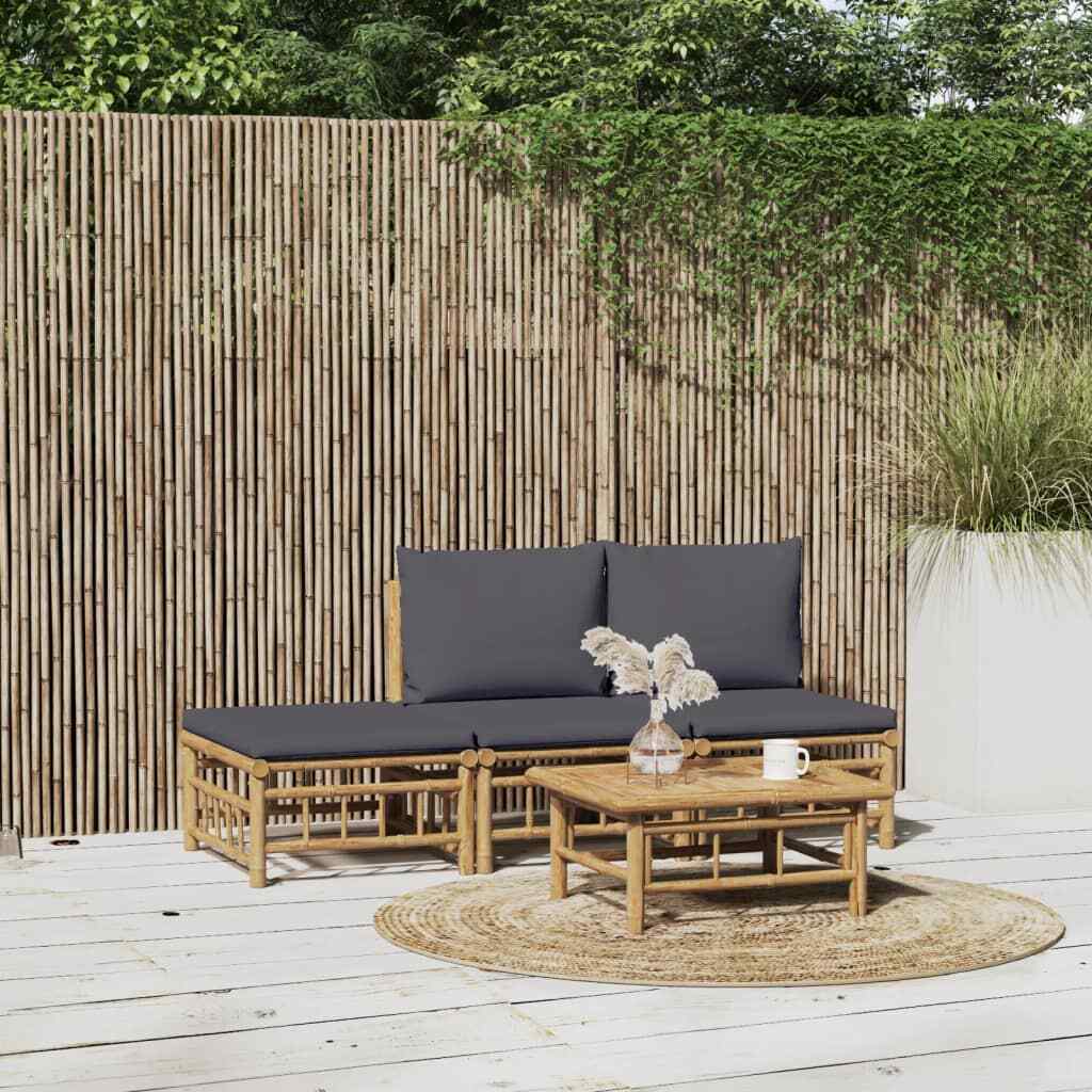 4 PCS Bamboo Garden Lounge Set Outdoor Furniture Patio Setting With Cushions