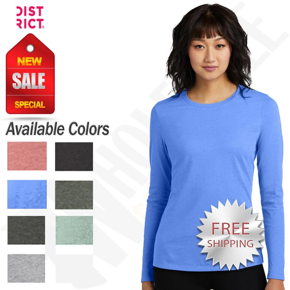 District Womens Long Sleeve  Perfect Blend Stylish CVC T-Shirt DT110