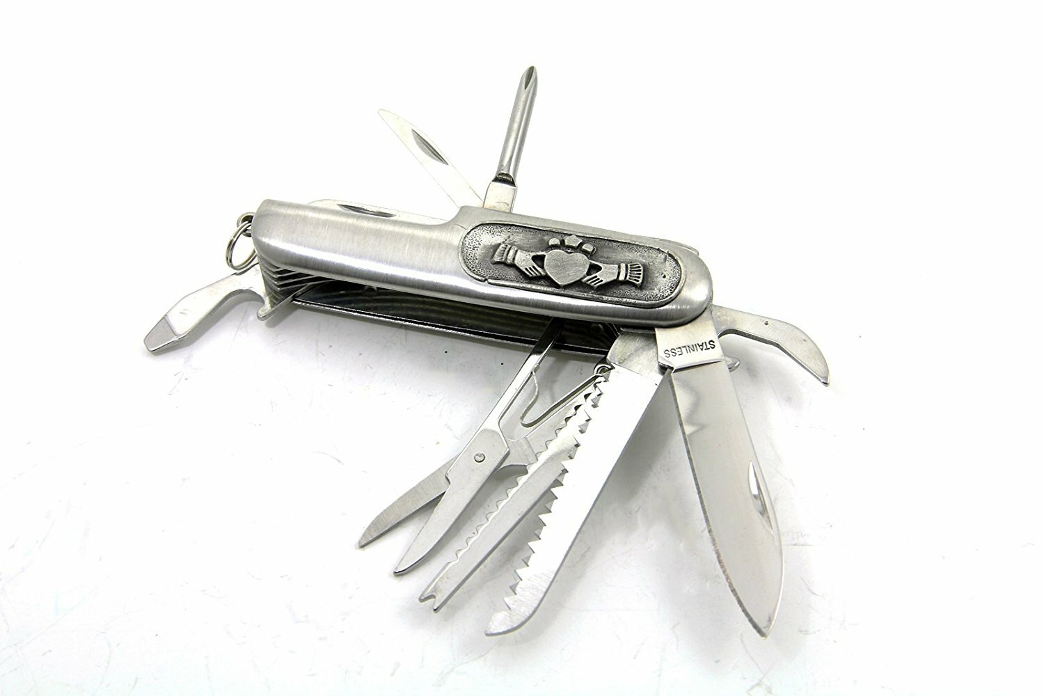 Mullingar Pewter Men's Claddagh Pocket Knife Multi Tool Stainless Steel