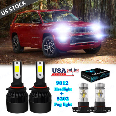 For 2014 2016 Jeep Cherokee White 9012 LED Headlights + 5202 Fog Lights Bulbs C9