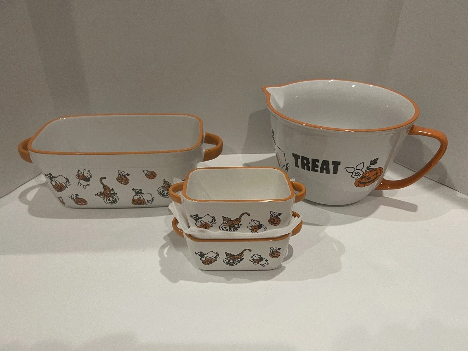 Disney Ceramic Loaf Bake way Set. One Stand , 2 Mini Loaf Pans and Mixing Bowl.