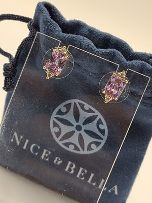 Nice & Bella GOLD PLATED EARRINGS WITH POST AND VIOLET STONE