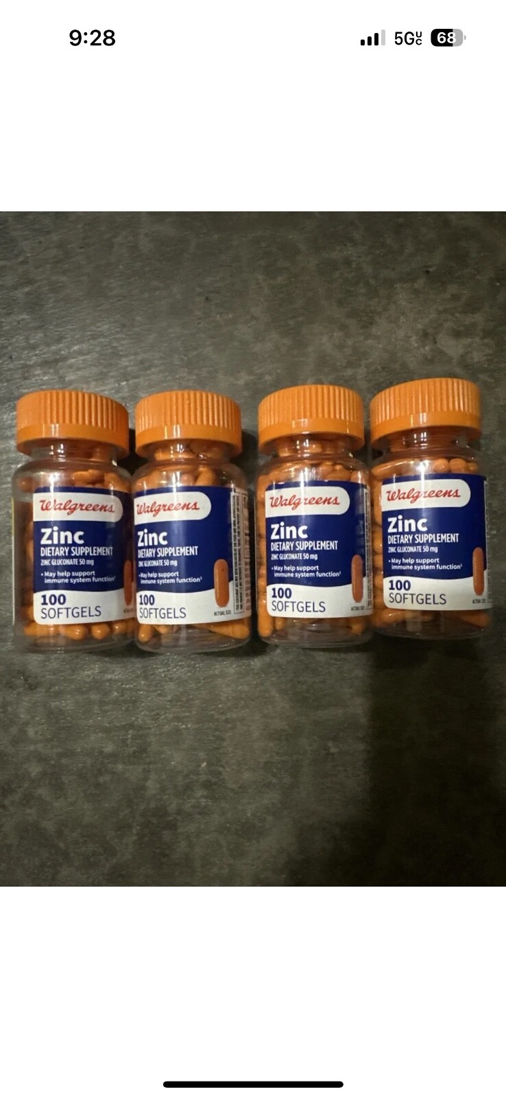 Lot Of 4 Bottles Walgreens Zinc Immune System Health 50 MG 100 Caplets